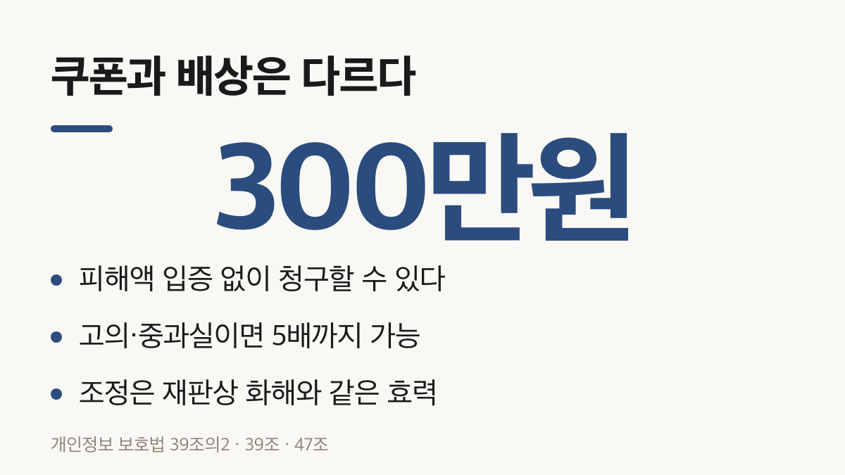 개인정보 유출 법정손해배상 300만 원 기준 요약