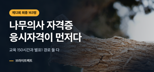 나무의사 자격증 응시자격이 교육과 별표1 두 가지임을 알리는 나뭇가지 대표 카드