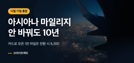 구름 위 날개 너머로 아시아나 마일리지 전환 비율을 알리는 대표 카드