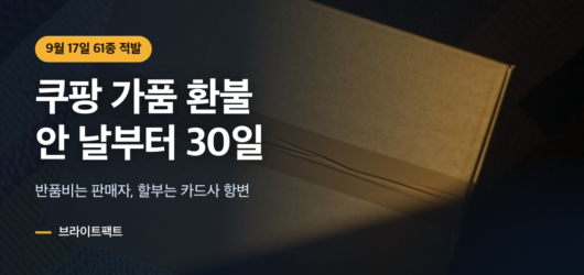무늬 러그에 놓인 테이프 봉한 택배 상자를 배경으로 쿠팡 가품 환불 방법 기한 30일을 알리는 대표 카드