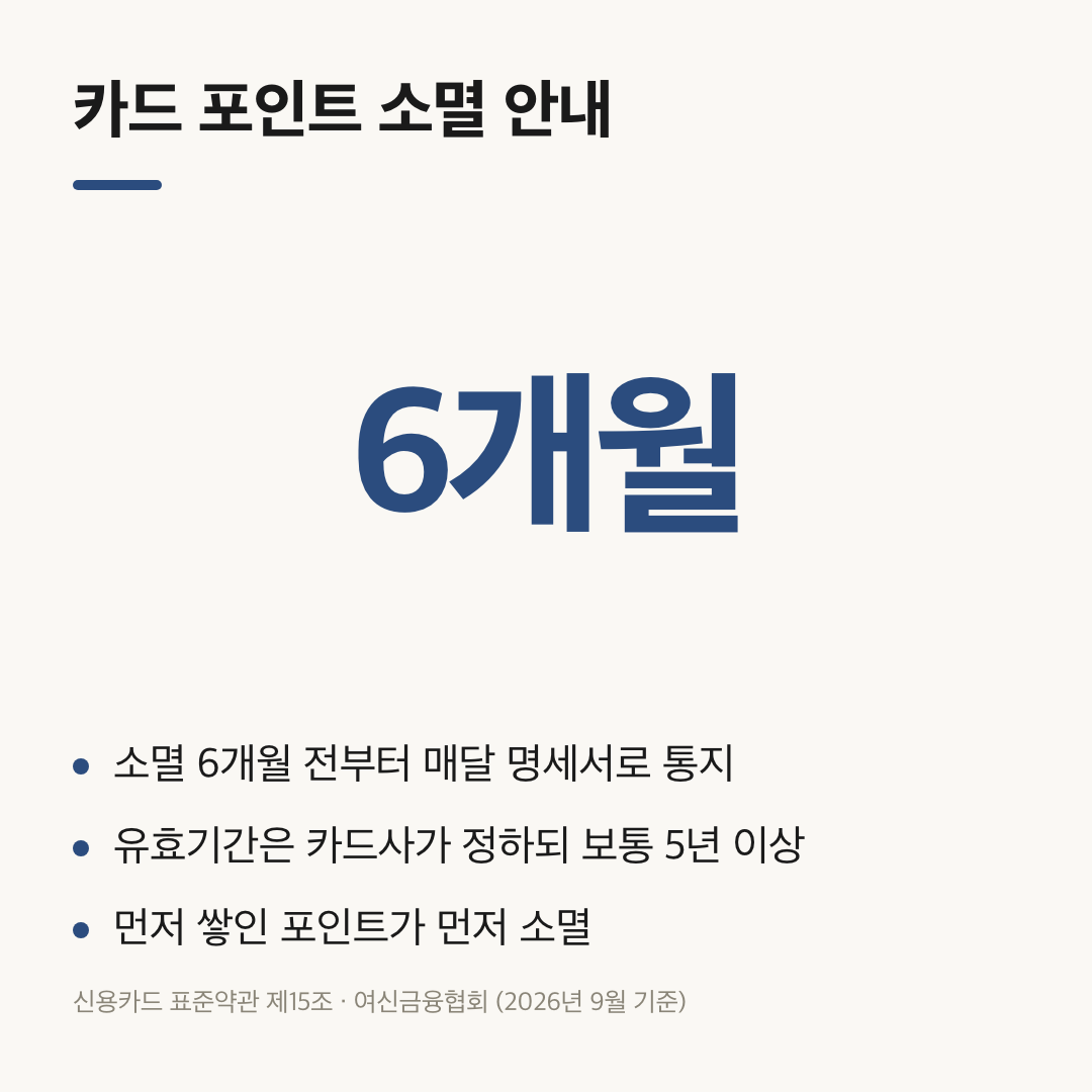 카드 포인트 소멸 기간 확인 핵심 3줄과 6개월 통지 규정 요약