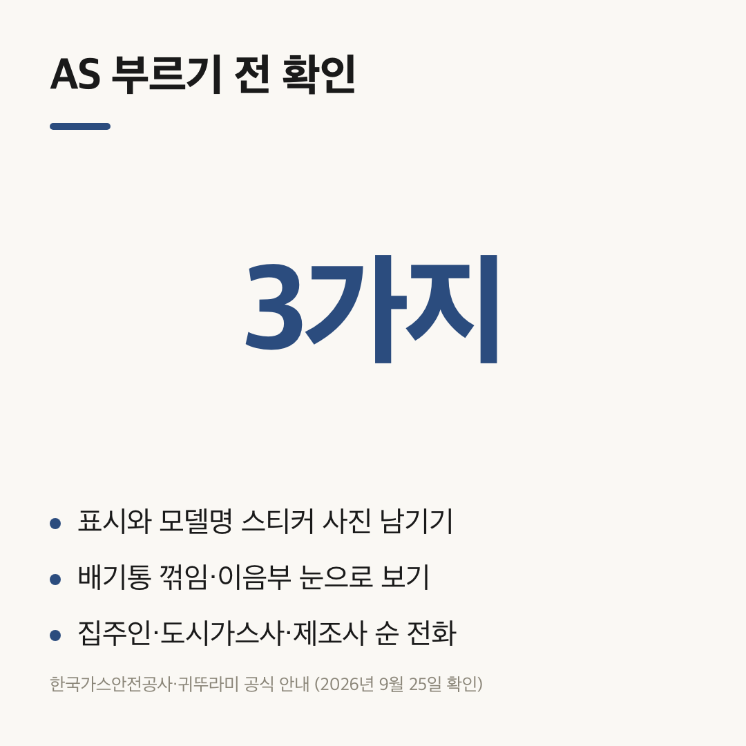 보일러 점검 표시 뒤 AS 부르기 전 확인 3가지를 정리한 요약 카드