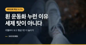 흰 운동화를 배경으로 누런 변색 원인을 알리는 운동화 세탁 방법 대표 카드